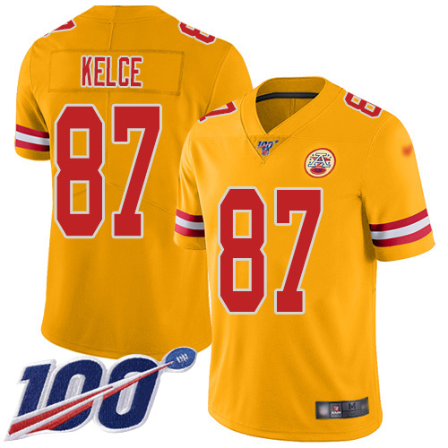 Men Kansas City Chiefs 87 Kelce Travis Limited Gold Inverted Legend 100th Season Football Nike NFL Jersey